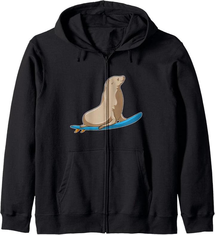 Seehund Surfer Surfbrett Wassersport Kapuzenjacke