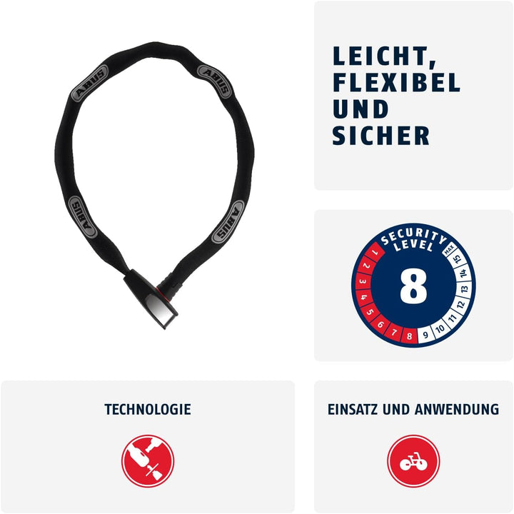 ABUS Kettenschloss Steel-O-Chain 8807K – Flexibles Fahrradschloss aus gehärtetem Stahl – ABUS-Sicher