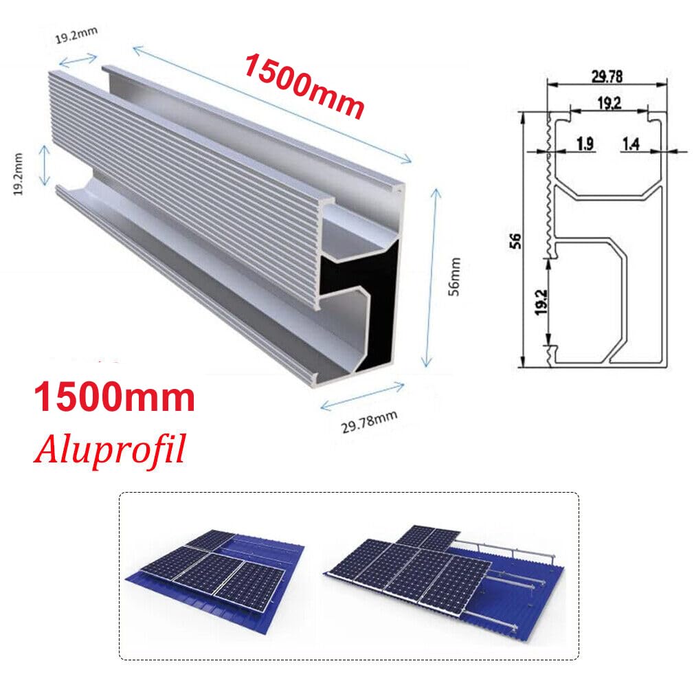 Solarpanel Ziegeldach Montage Set für 2 PV Schiene 1500MM mit Dachhaken, PV-Profil Aluprofil Befesti