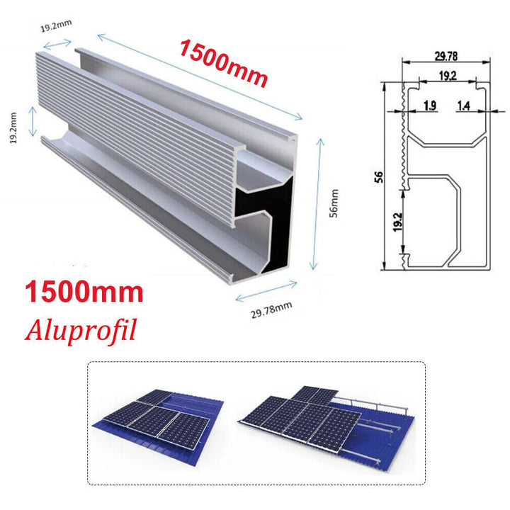 Solarpanel Ziegeldach Montage Set für 2 PV Schiene 1500MM mit Dachhaken, PV-Profil Aluprofil Befesti