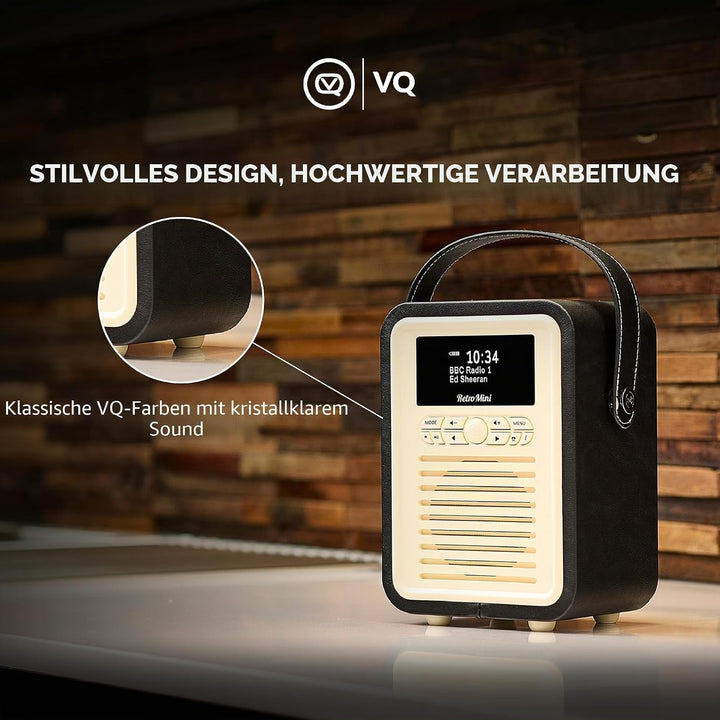 VQ Retro Mini Tragbares Radio mit Bluetooth-Lautsprecher und 60 Voreinstellungen. Enthält ein DAB-Ra