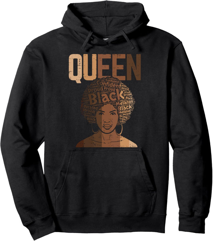 Queen Black Afro Woman Melanin Poppin Pride BHM Women Gift Pullover Hoodie