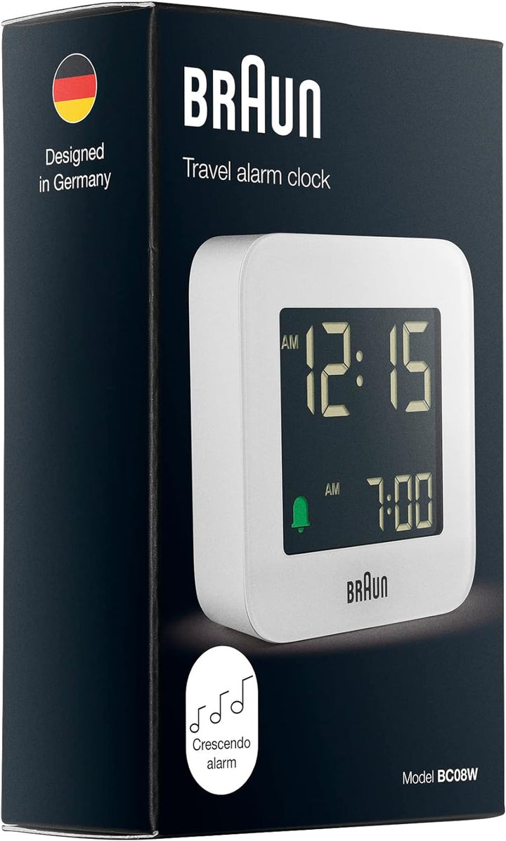 Braun Digitaler Reisewecker mit Snooze-Funktion, kompakte Grösse, Negatives LCD-Display, Schnelleins