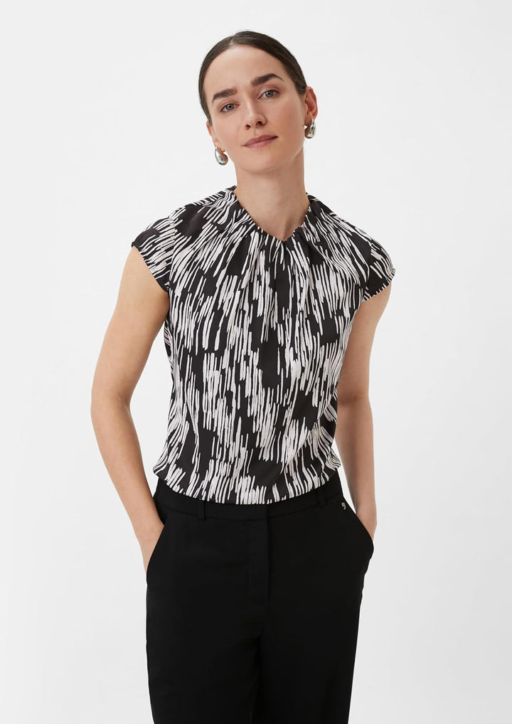 Comma Satinbluse mit Kappärmeln 34 99a7_schwarz, 34 99a7_schwarz