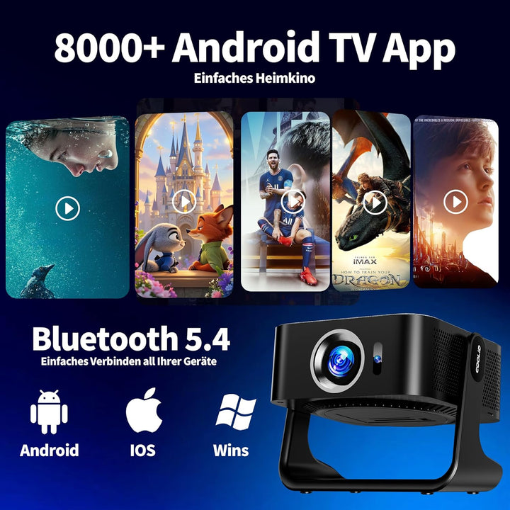 Beamer Kompatibel mit Netflix 2026 Neuer 4K Projektor mit 5G WiFi 6 und Bluetooth 5.4 Tragbarer Beam