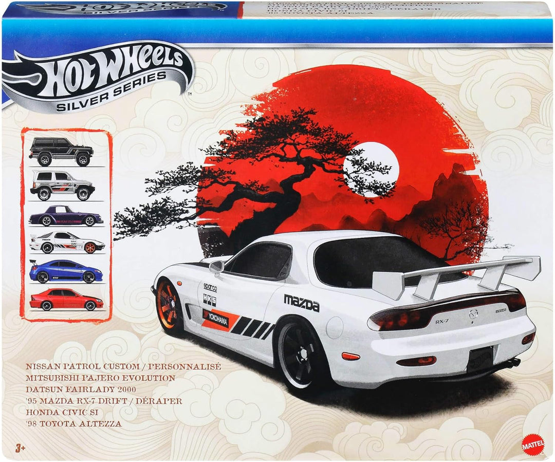 Hot Wheels Die-Cast-Spielzeugautos im Massstab 1:64, Set mit 6 japanischen Fahrzeugen mit hochwertig