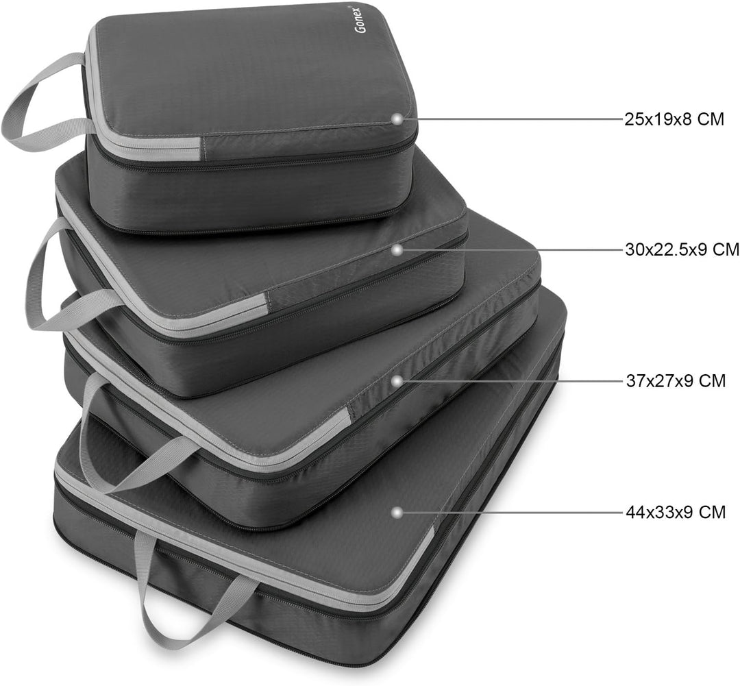 Compression Packing Cubes 3/4er Set, Gonex Kleidertaschen 4-teilig Verpackungswürfel, Kleidertaschen