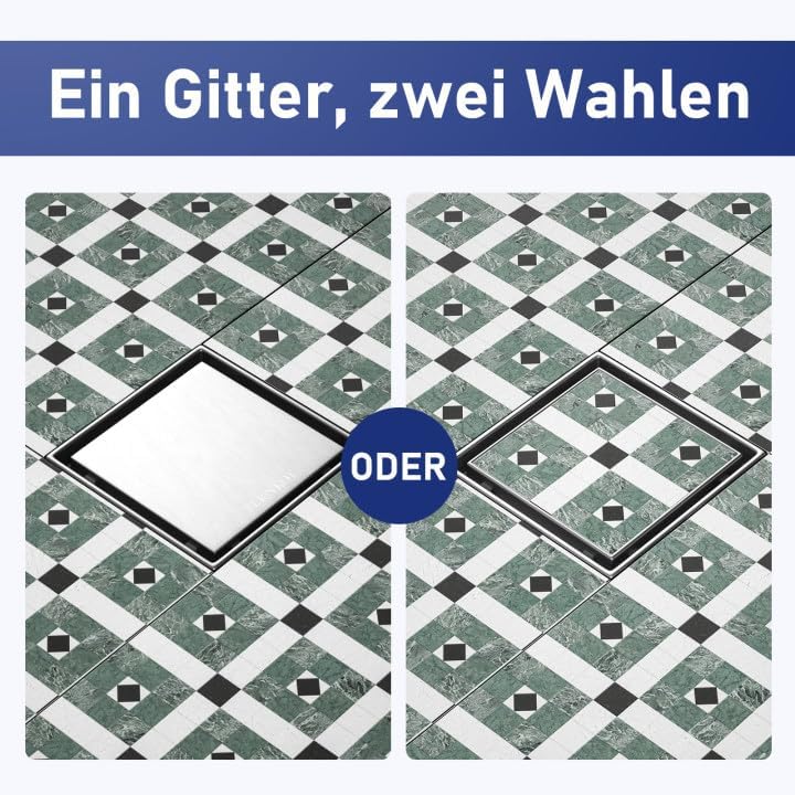 Duschrinne Quadrat 10 * 10cm, 360° Siphon mit Geruchsstop und Haarsieb 2 in1 Befliesbar Edelstahl Ab