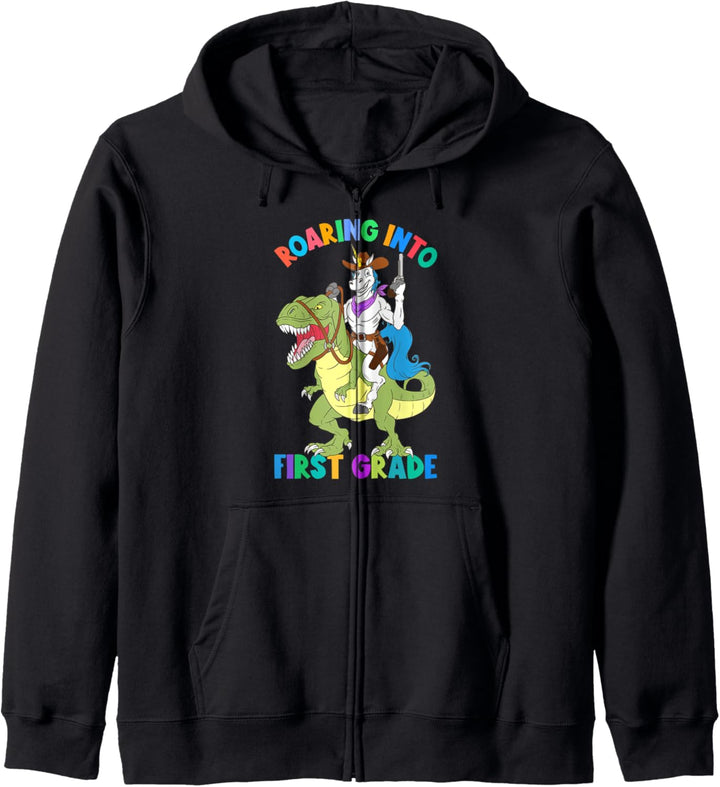 Roaring Into 1st Grade Unicorn Riding Dinosaurier Back School Kapuzenjacke
