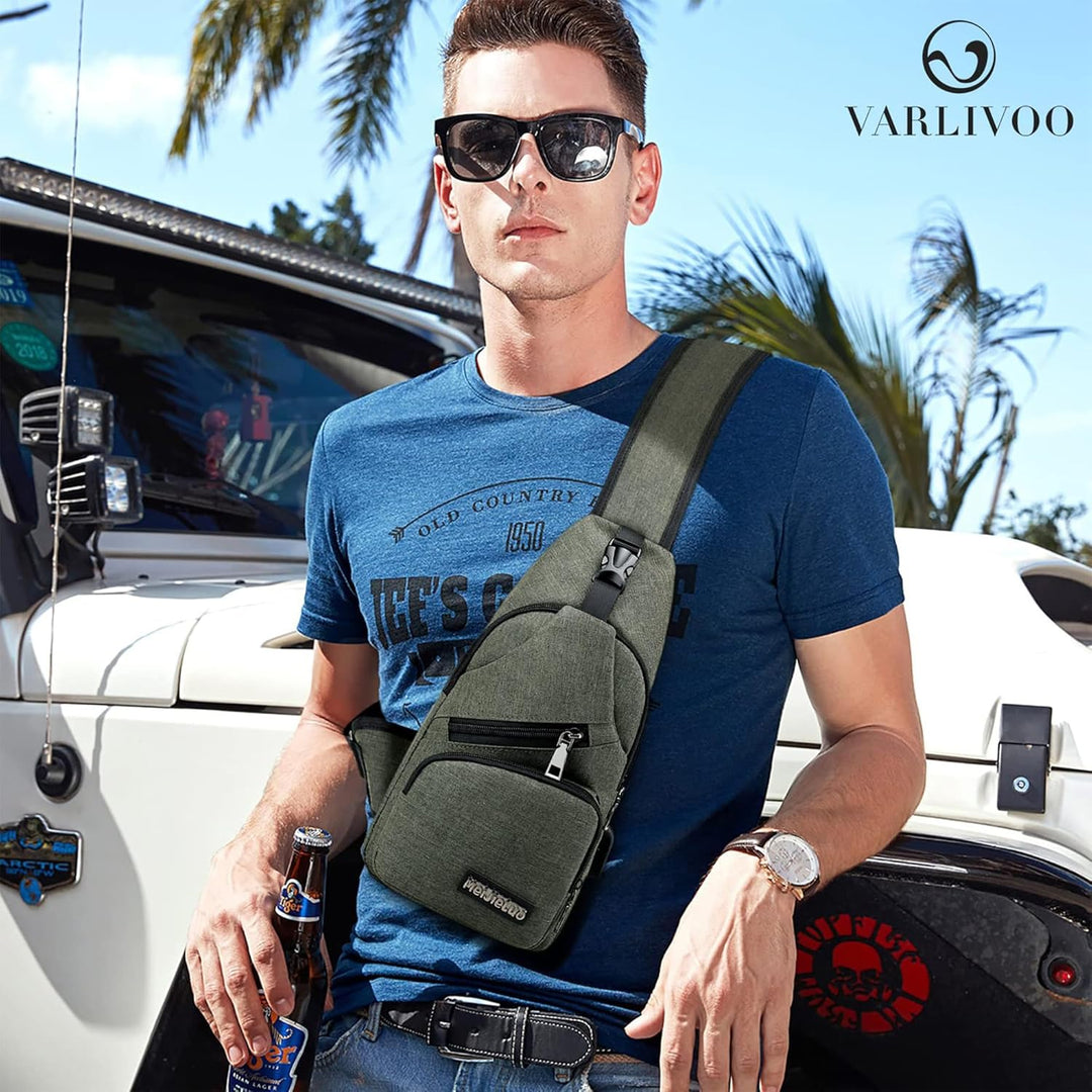 VARLIVOO Herren Sling Bag mit USB Port Crossbody Bag Diebstahlsicherung Schultertaschen Reise Wander