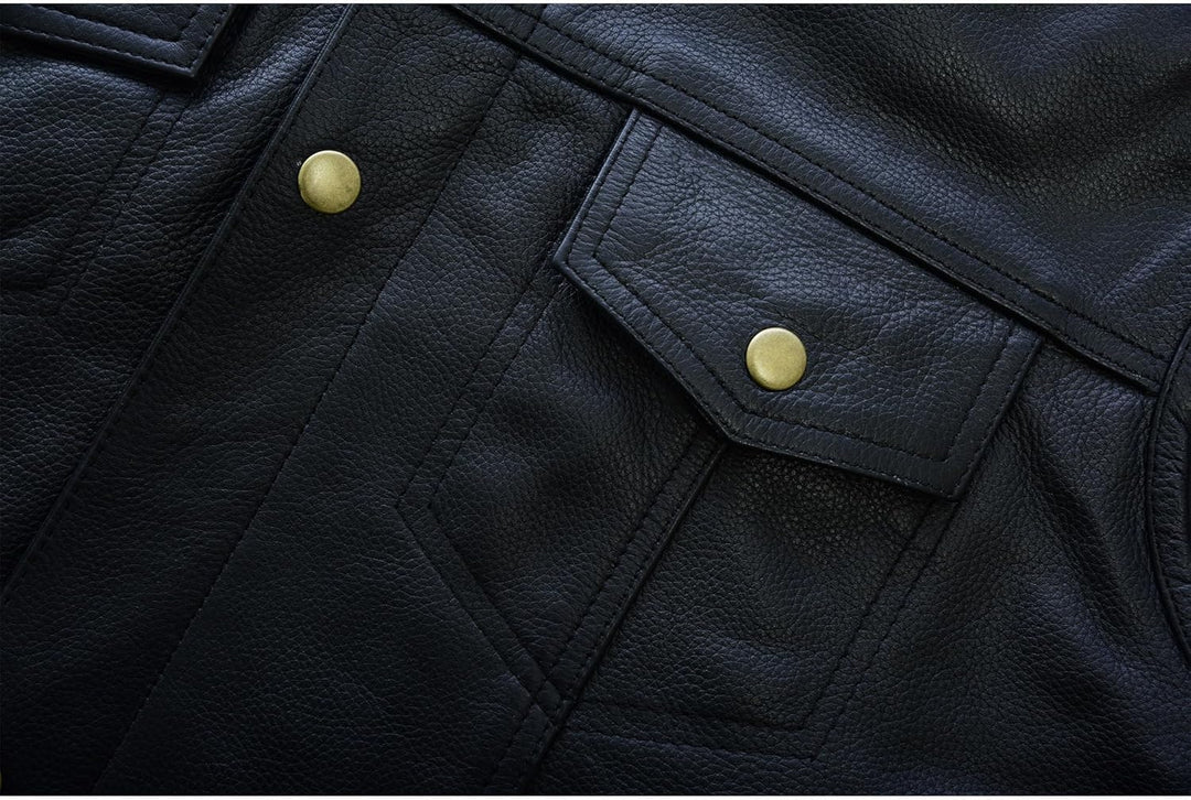 Leatherick Herren Biker Weste aus echtem Leder mit offenen Knöpfen für Reiten und modische Weste (5X