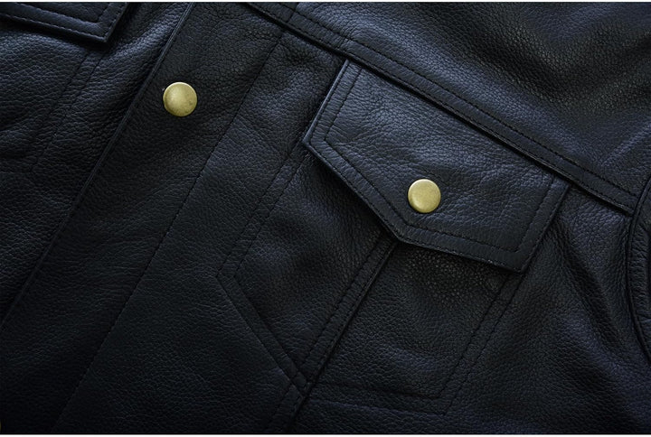 Leatherick Herren Biker Weste aus echtem Leder mit offenen Knöpfen für Reiten und modische Weste (2X