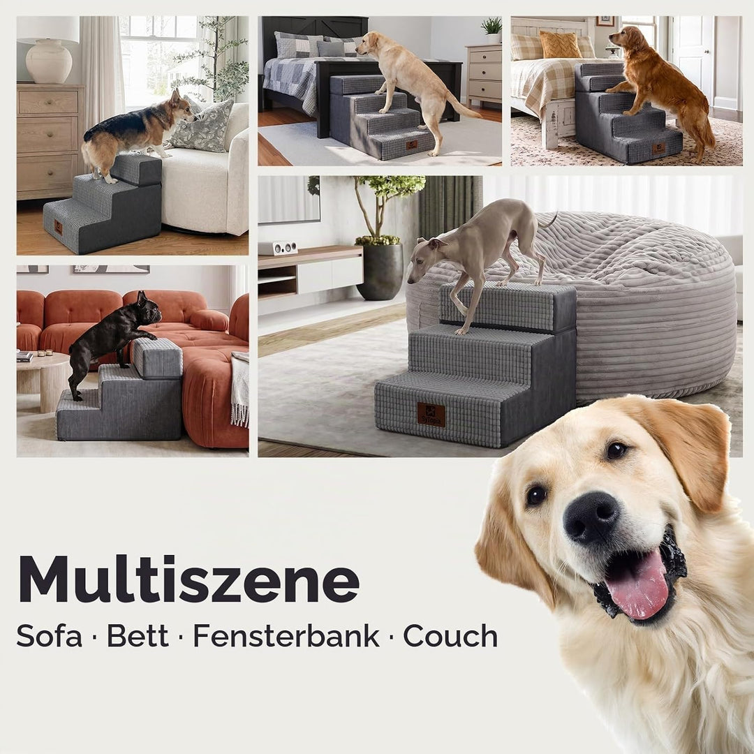 Sytopia Haustiertreppe, 5 Stufen, Hochelastischer Schwamm, Waschbar Bezug, Hundetreppe Für Kleine Hu