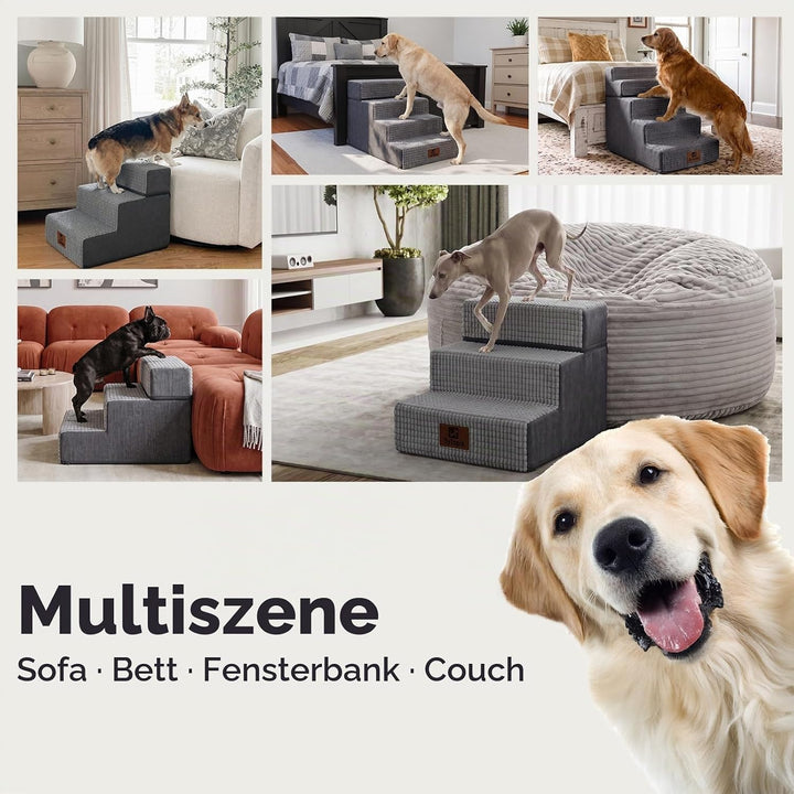 Sytopia Haustiertreppe, 5 Stufen, Hochelastischer Schwamm, Waschbar Bezug, Hundetreppe Für Kleine Hu