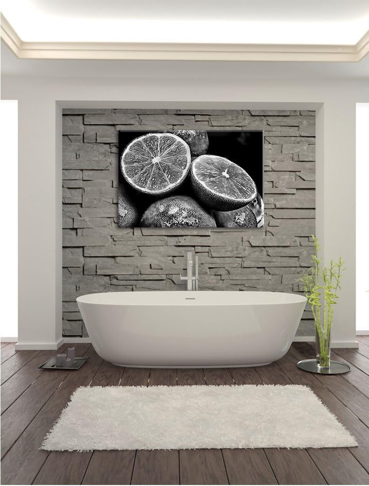 Pixxprint Monocrome, aufgeschnittene Limetten, Format: 100x70 auf Leinwand, riesige Bilder fertig ge