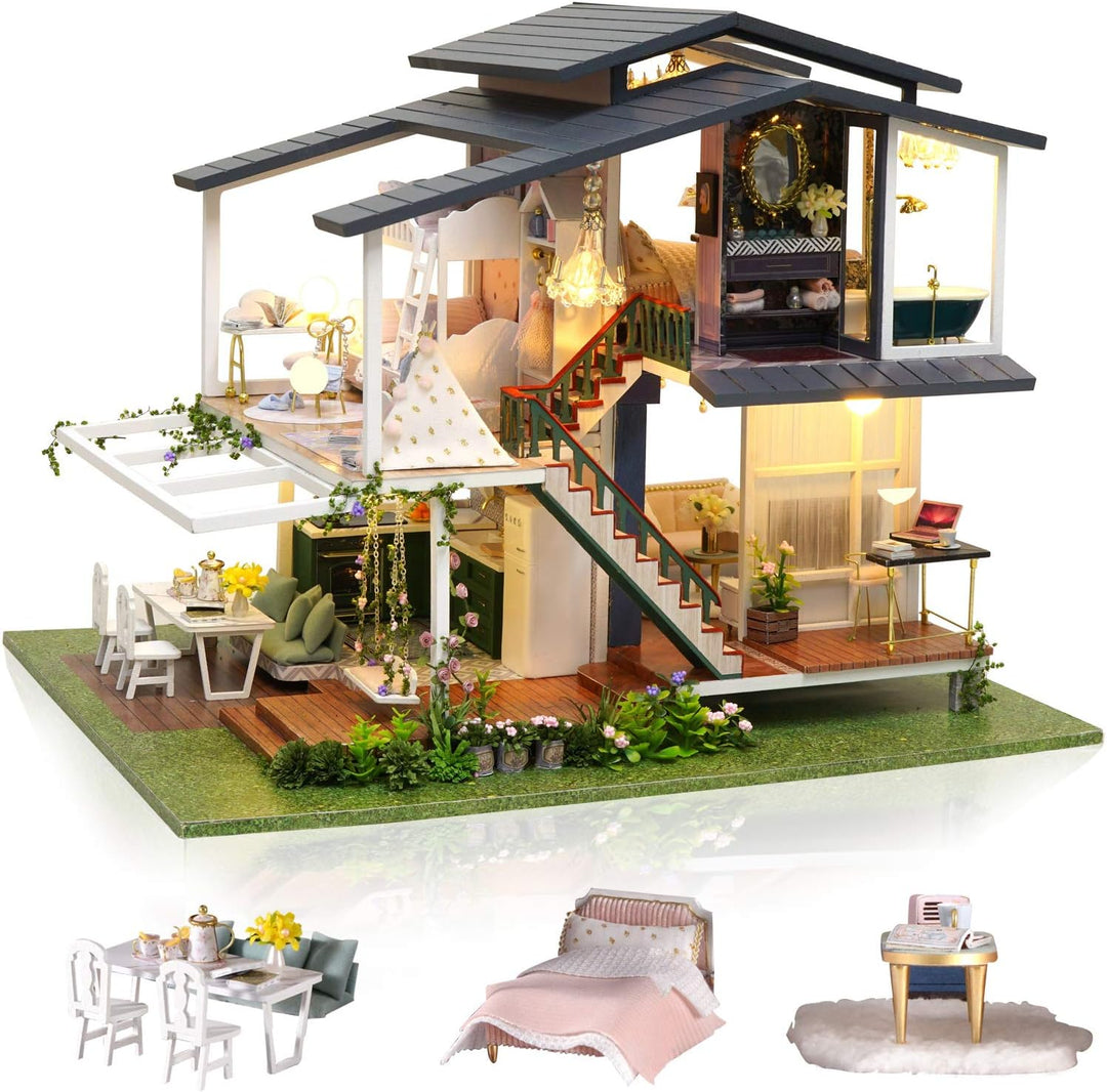 Cuteefun DIY Miniatur Puppenhaus Kit zum BAU Miniatur Haus mit Musik und Möbeln Selber Bauen Kreativ