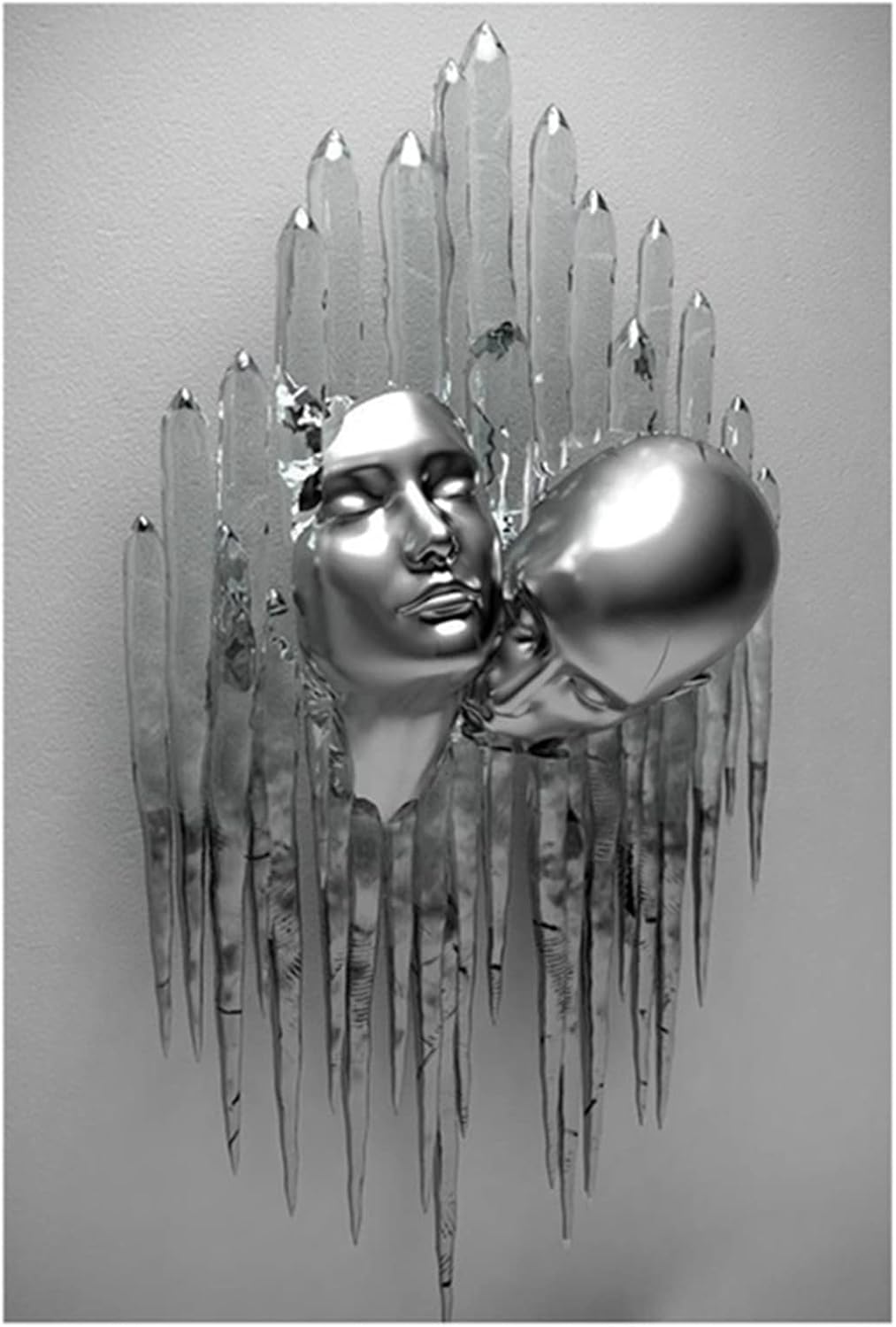 SWECOMZE 3er Kunst Modern Poster Set - 3D Metallfigur Statue Kunst Liebe Herz Kuss Bilder Wandkunst