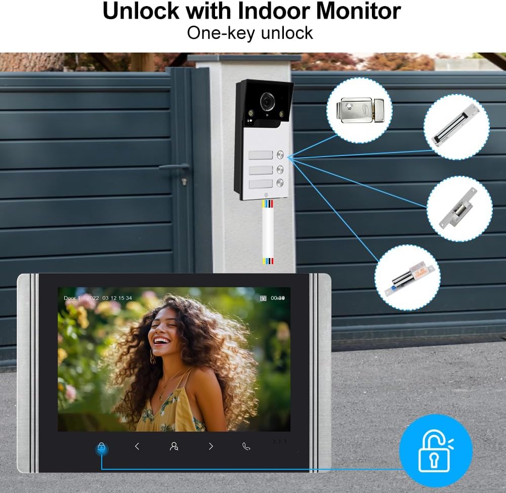 FTes RFKits WLAN Wireless Video Türsprechanlage,1080P Aussenkamera,7 Zoll Touchscreen Wireless Monit