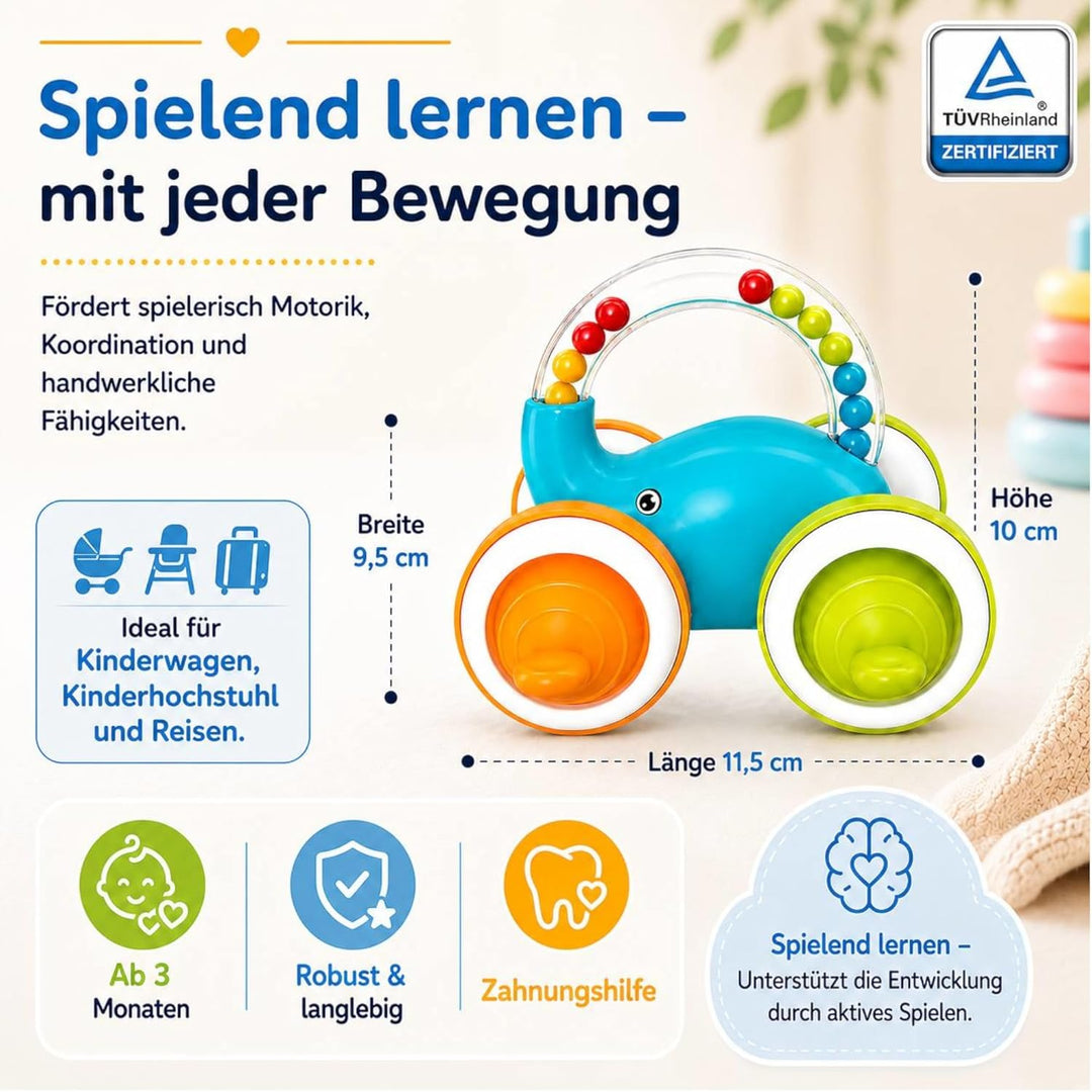 Motorikspielzeug mit Greifring 3in1, Babyspielzeug Rassel ab 3-24 Monate, Entwicklungsspielzeug mit