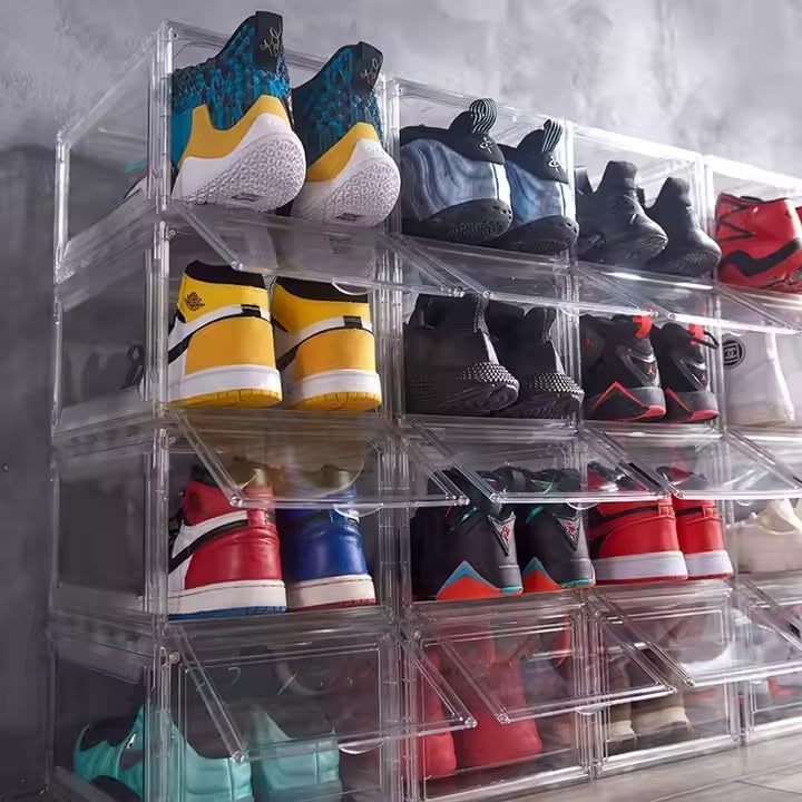 POSH Schuhbox Kunststoff Stapelbare, Magnetische Schuhaufbewahrungsbox für Sneaker Transparent (1),