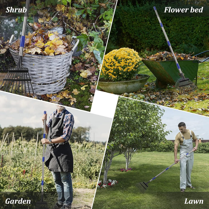 Garten Laubrechen Heavy Duty,Gras Harken für Gartenarbeit mit 11 Metallzinken 21 cm breit,Upgraded 7