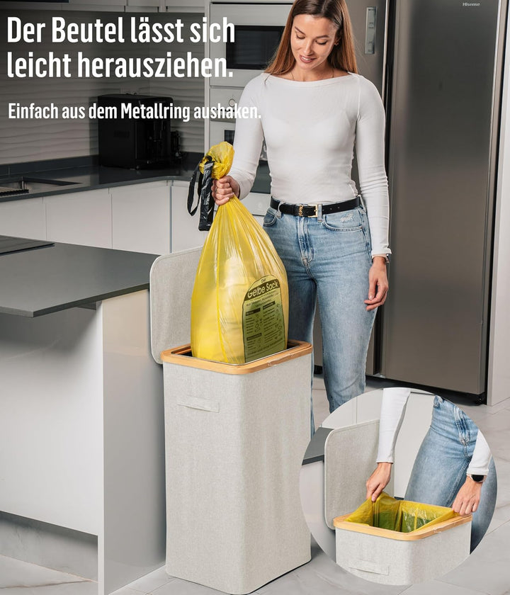 Deco haus® Gelber Sack Ständer 90L [Extra Tragetasche] - Gelber Sack Mülleimer - Stabiler Müllsackst
