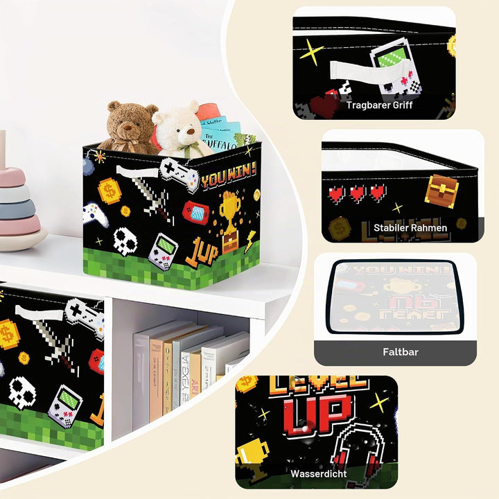 Clastyle 3 Stück Videospiel Kinder Aufbewahrungsbox Stoff für Kallax Faltbar Aufbewahrungskorb Klein