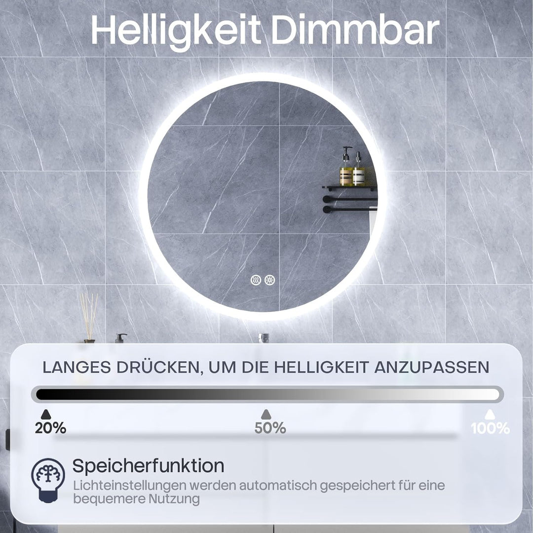 HySail Badspiegel mit Beleuchtung, 5mm Hochauflösender Silber-Spiegel, 3 Farbtemperaturen & Dimmbare