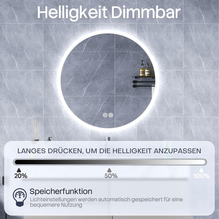 HySail Badspiegel mit Beleuchtung, 5mm Hochauflösender Silber-Spiegel, 3 Farbtemperaturen & Dimmbare