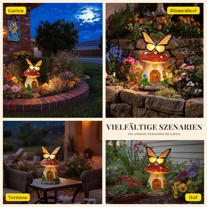 GIGALUMI Solar Schmetterlings Pilzhäuser, Gartendeko für Aussen, Geschenke für Mama, Muttertagsgesch