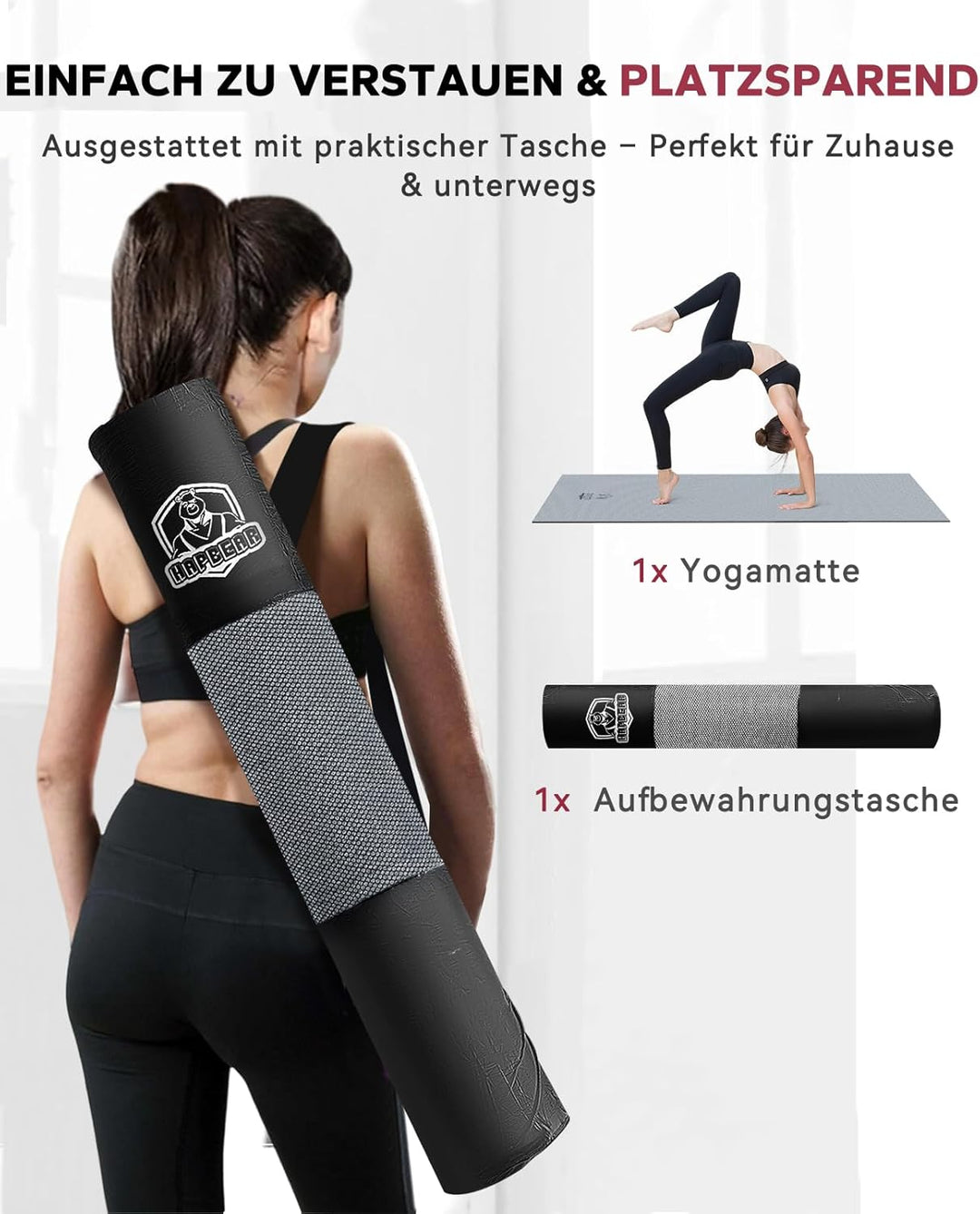 HAPBEAR Yogamatte XXL - 183cmx91cmx6mm Dicke, Extra Gross Rutschfest Breit Yoga Matte, Gymnastikmatt