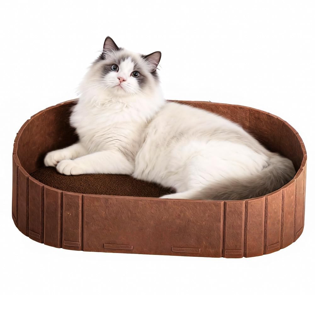 Kratzbrett für Katzen 61 cm, Grosses Kratzpappe in Sofa-Form, Runde Katzenbett aus Hochwertiger Filz