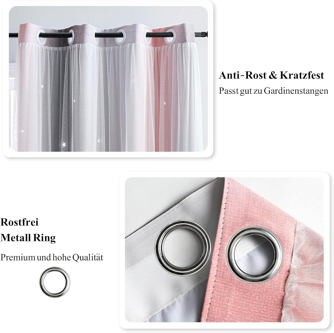 Freyamy Gardinen Rosa Grau Glänzend Sterne Vorhänge Blickdicht Kinderzimmer Halbtransparent H 240 X