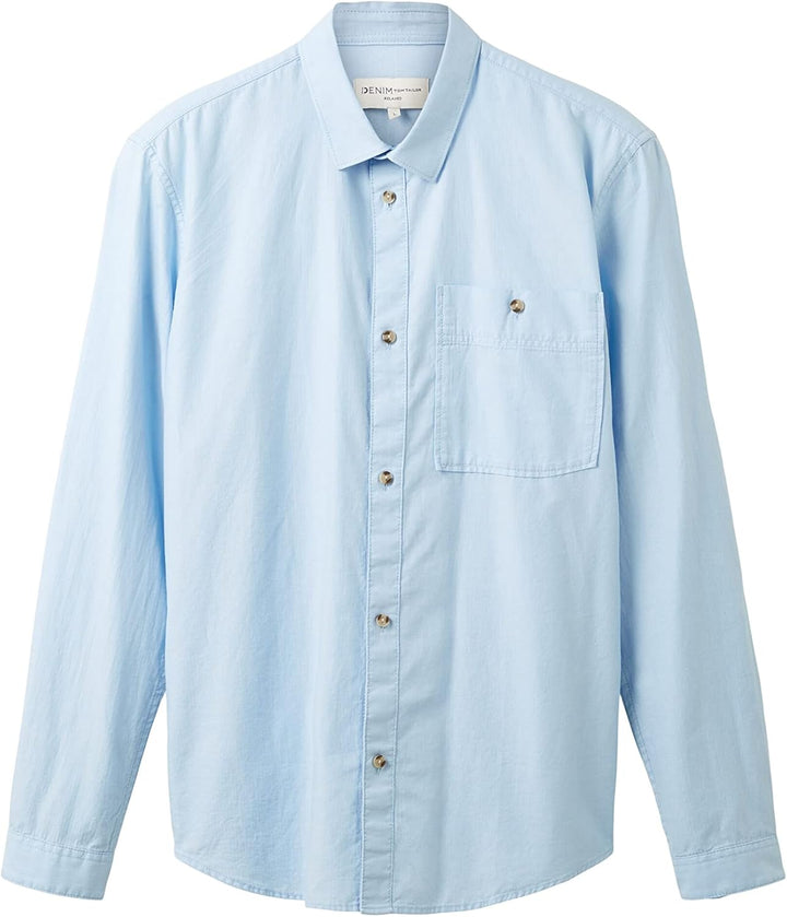 TOM TAILOR Denim Herren Denim Regular Fit Twill Hemd aus Baumwolle, 32345 - Middle Blue Mini Herring
