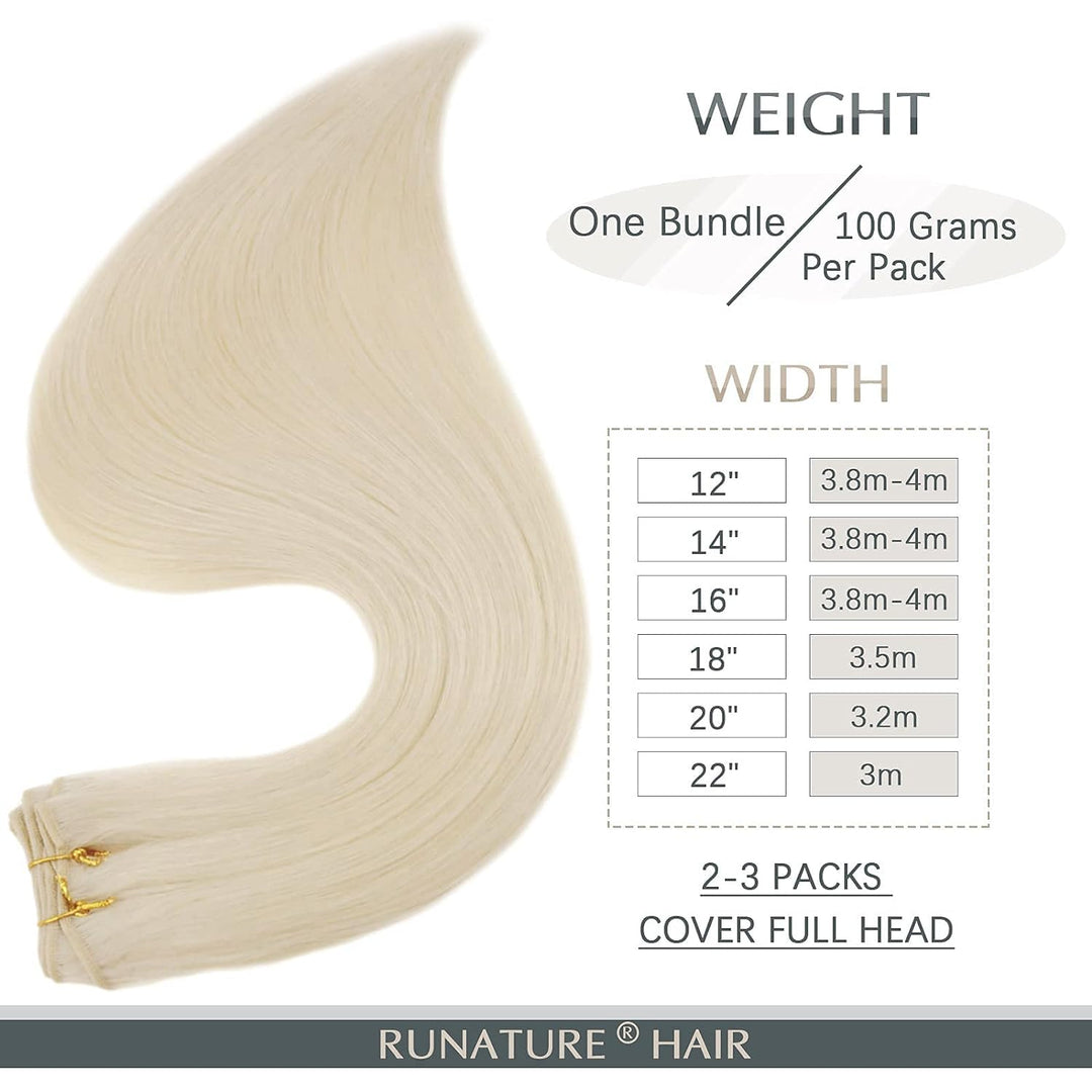 RUNATURE Haartressen Echthaar Extensions Blond Tressen Extensions Echthaar Platinblond Voller Kopf E