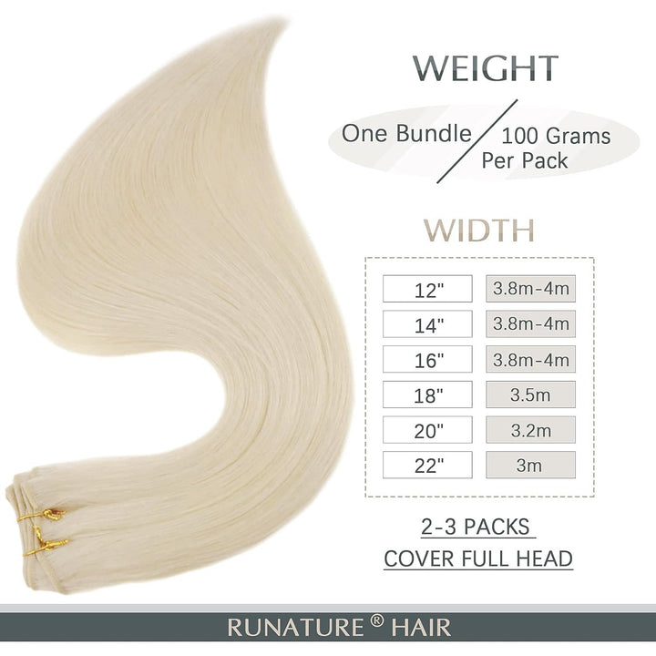RUNATURE Haartressen Echthaar Extensions Blond Tressen Extensions Echthaar Platinblond Voller Kopf E