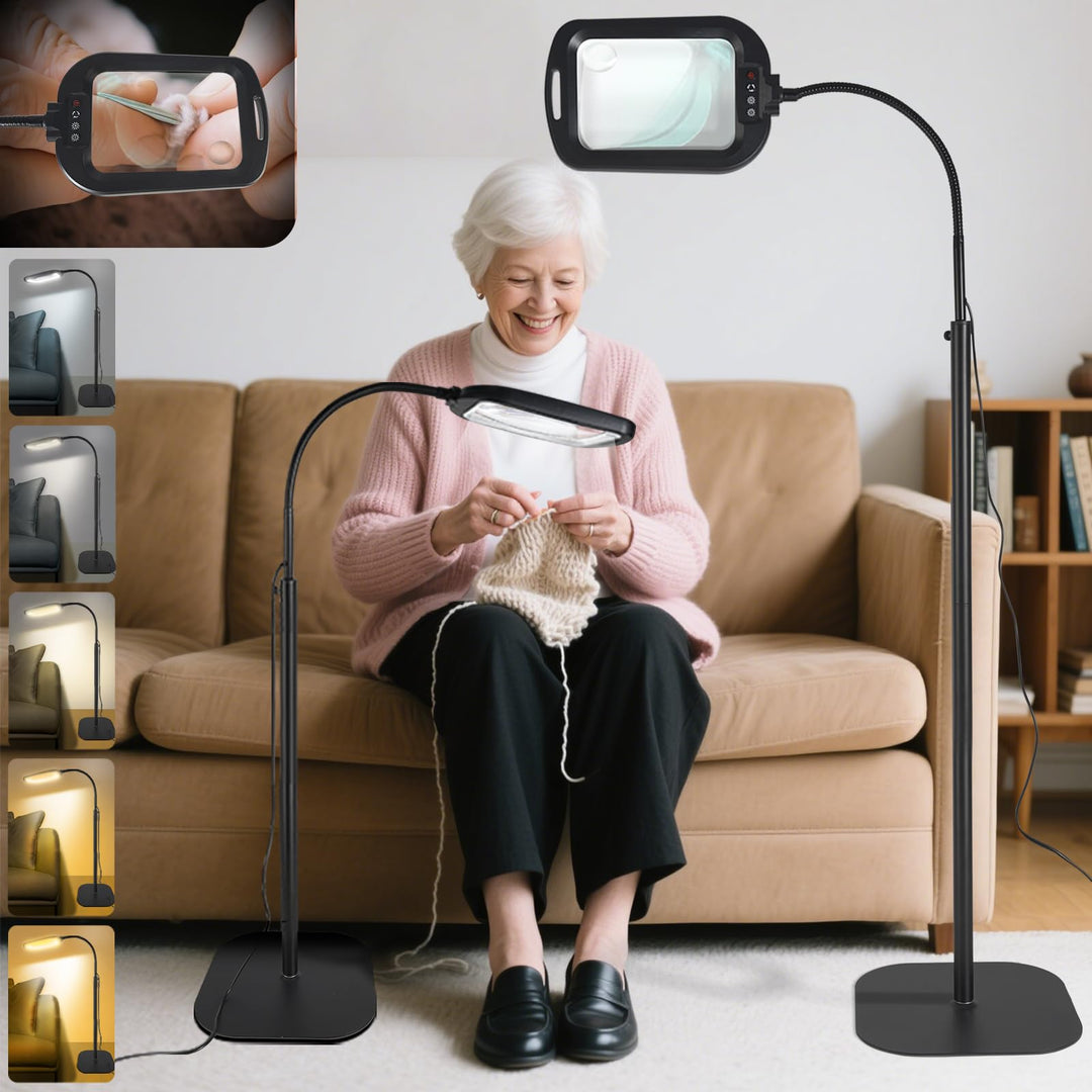 10X Standlupe mit Licht und Ständer, 2 in 1 Lupenlampe mit 60 LED, Rechteckige Flexible Schwanenhals