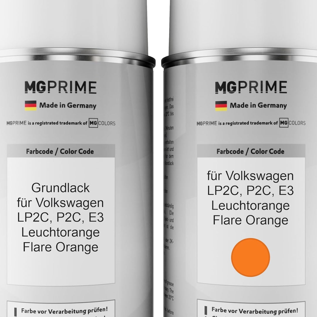 MG PRIME Autolack Sprühdosen Set für Volkswagen VW LP2C / P2C / E3 Leuchtorange/Flare Orange Grundla