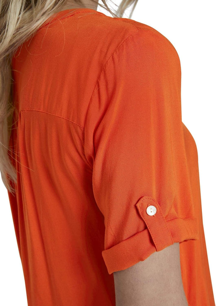 TOM TAILOR Damen Blusen, Shirts & Hemden Henley-Bluse mit elastischem Bund Strong Flame orange,38,22