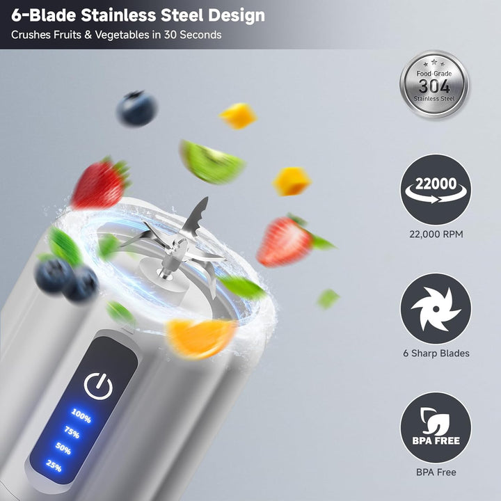 COKUNST Mini Stand Mixer Tragbarer Smoothie Maker to go, 22000 U/min, 500 ml Becher, 6 Rostfreien Kl