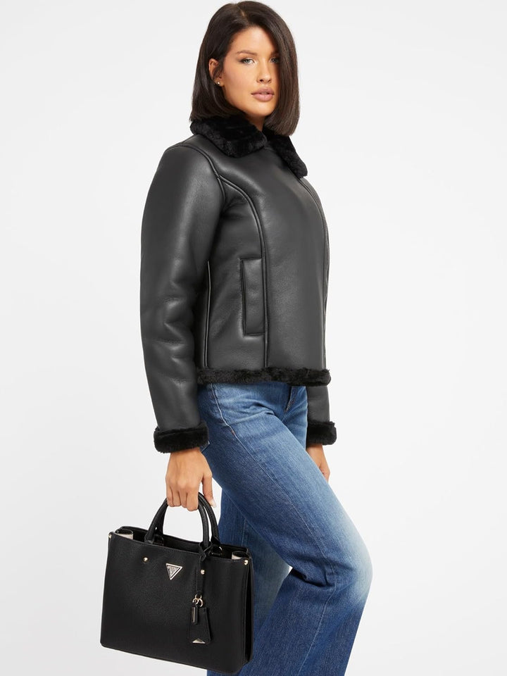 GUESS Damen Meridian Girlfriend Satchel Ranzen, Griffe Oben, Schwarz Einheitsgrösse, Einheitsgrösse