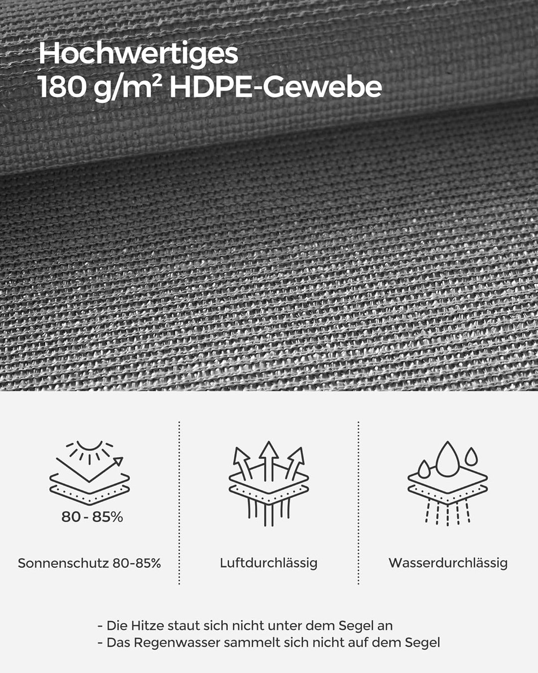 SONGMICS Sonnensegel 4 x 4 m, Sonnenschutz aus HDPE-Gewebe, luftdurchlässig, wasserdurchlässig, für
