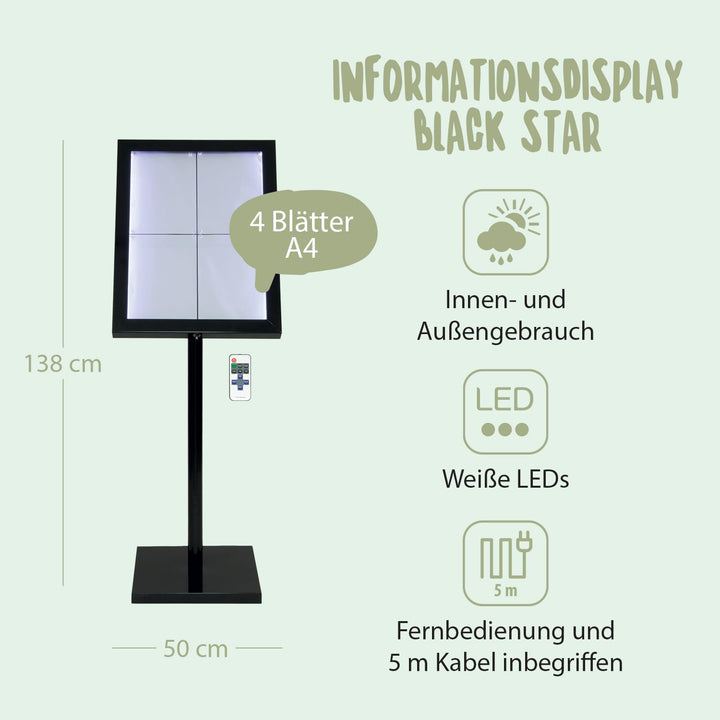 Securit A4 LED Informationsdisplay - weiss/schwarz, 1200(H)x 650(W)x 100(D)mm