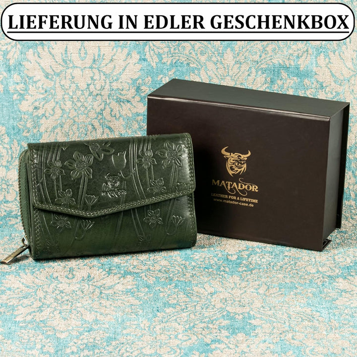 MATADOR RFID Blocker Leder Portemonnaie Damen Gross | Geldbeutel Portmonee Damen mit Geschenk-Box |