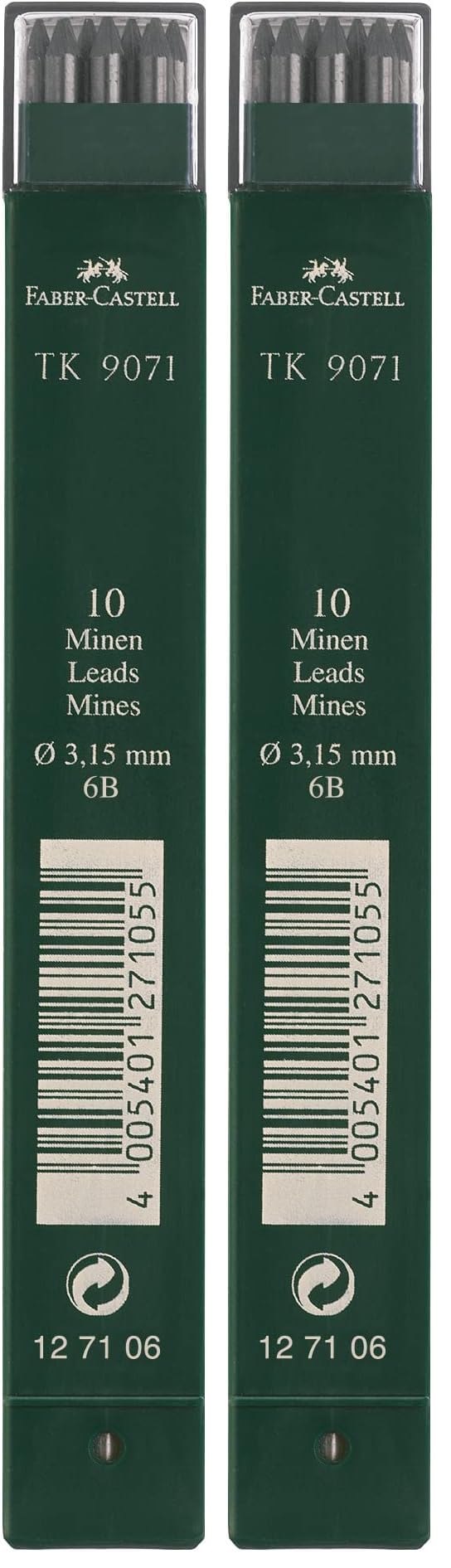 Faber-Castell 127106-10 Fallminen TK 9071, Minenstärke: 3,15 mm, Härtegrad: 6B (Packung mit 2) schwa