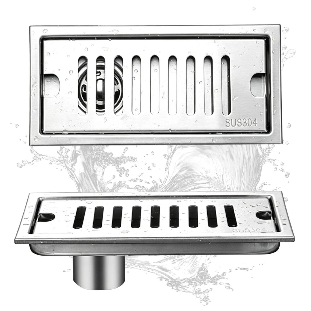 Tissting Bodenablauf, 20 x 10 cm Silber Rechteckige Bodenspüle mit Edelstahlrost, Bodenablauf mit Ge