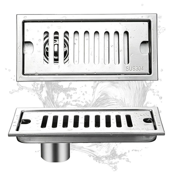 Tissting Bodenablauf, 20 x 10 cm Silber Rechteckige Bodenspüle mit Edelstahlrost, Bodenablauf mit Ge