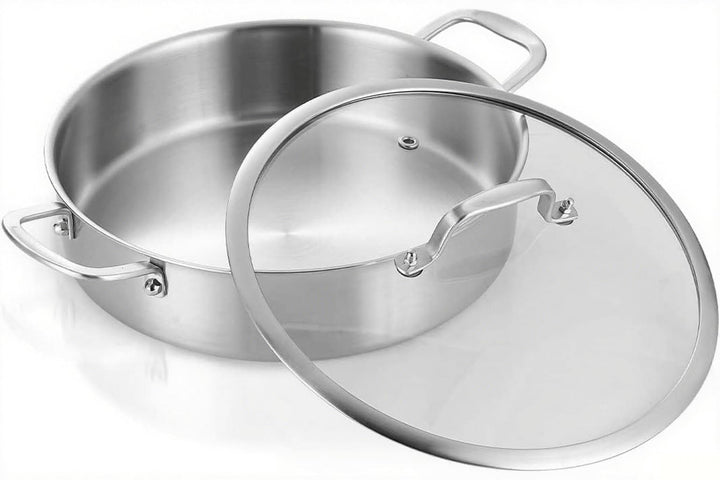Schmorpfanne 28 cm,Höhe 8 cm,4.4L,3-Schicht Edelstahl Pfanne,Schmortopf mit Deckel,Stainless Steel P