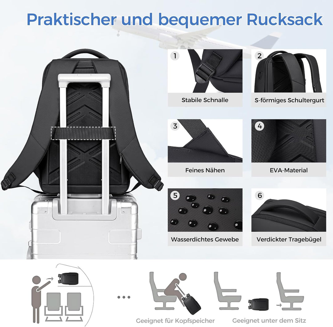 Business Rucksack Herren, USB-Anschluss – Arbeitsrucksack-Travelite Rucksack Erweiterbar 26L-38L für