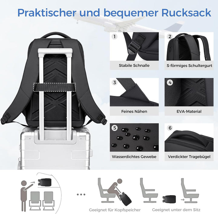 Business Rucksack Herren, USB-Anschluss – Arbeitsrucksack-Travelite Rucksack Erweiterbar 26L-38L für